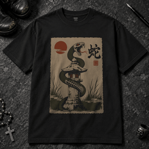 Snake Japanese Poster T-shirt - Black - S - Inked 13 - Unisex alternative tattoo apparel.