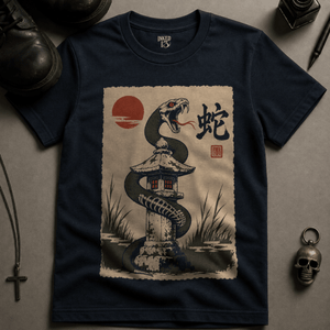 Snake Japanese Poster T-shirt - True Navy - S - Inked 13 Ltd Unisex alternative tattoo apparel