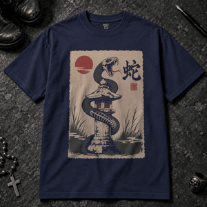 Snake Japanese Poster T-shirt - True Navy - S - Inked 13 - Unisex alternative tattoo apparel.