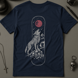 Snowboard Wolf Design T-Shirt - Navy - S - Inked 13 Ltd