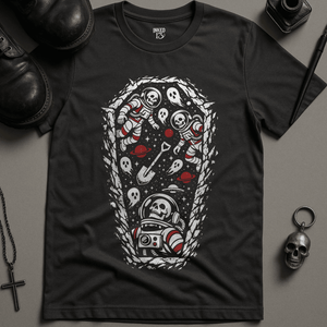 Space Skeletons Grave T-Shirt - Dark Grey - S - Inked 13 Ltd