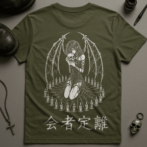 Spider Webbed Devil Girl T-Shirt - Military Green - S - Inked 13 Ltd Unisex alternative tattoo apparel