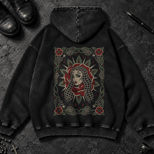 Spider Woman Washed Hoodie - Black Beauty - S - Inked 13 Ltd Unisex alternative tattoo apparel
