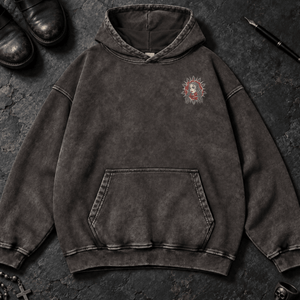 Spider Woman Washed Hoodie - Dark Gray - S - Inked 13 Ltd Unisex alternative tattoo apparel