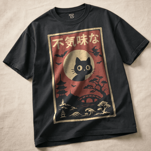 Spooky Cat Heavyweight T-shirt - Black - S - Inked 13 Ltd Unisex alternative tattoo apparel