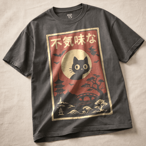 Spooky Cat Heavyweight T-shirt - Pepper - M - Inked 13 Ltd Unisex alternative tattoo apparel