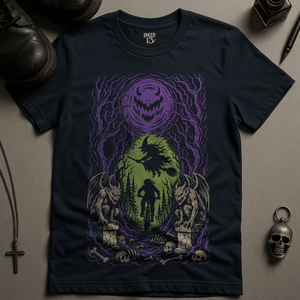 Spooky Forest Cycle T-Shirt - Navy - S - Inked 13 Ltd Unisex alternative tattoo apparel