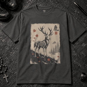 Stag Sumi Ink T-shirt - Graphite - S - Inked 13 - Unisex alternative tattoo apparel.