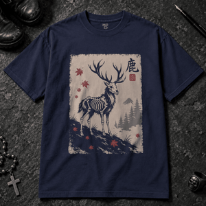 Stag Sumi Ink T-shirt - True Navy - S - Inked 13 - Unisex alternative tattoo apparel.