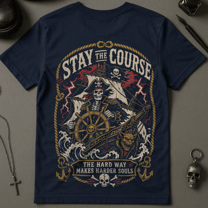 Stay The Course T-Shirt - Navy - S - Inked 13 Ltd Unisex alternative tattoo apparel