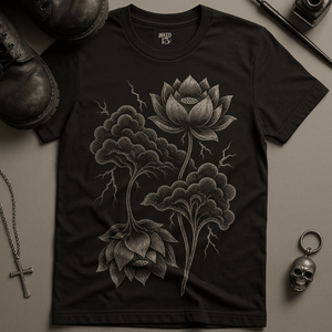 Stormy Lotus Flower T-Shirt - Black - S - Inked 13 Ltd Unisex alternative tattoo apparel