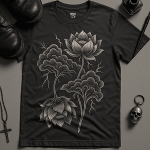 Stormy Lotus Flower T-Shirt - Dark Grey - S - Inked 13 Ltd Unisex alternative tattoo apparel