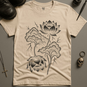Stormy Lotus Flower T-Shirt - Natural - S - Inked 13 Ltd Unisex alternative tattoo apparel
