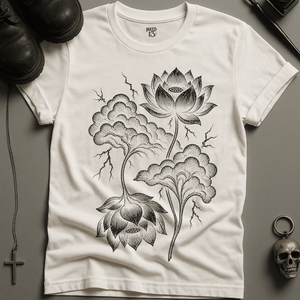 Stormy Lotus Flower T-Shirt - White - S - Inked 13 Ltd Unisex alternative tattoo apparel