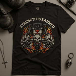 Strength Is Earned Panther T-Shirt - Black - S - Inked 13 Ltd Unisex alternative tattoo apparel