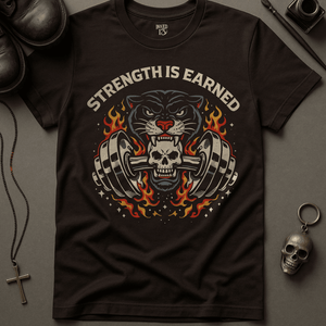 Strength Is Earned Panther T-Shirt - Brown - S - Inked 13 Ltd Unisex alternative tattoo apparel