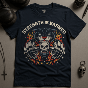 Strength Is Earned Panther T-Shirt - Navy - S - Inked 13 Ltd Unisex alternative tattoo apparel