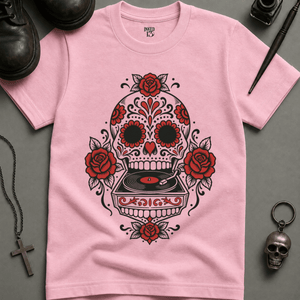 Sugar Skull Record T-shirt - Blossom - S - Inked 13 Ltd Unisex alternative tattoo apparel