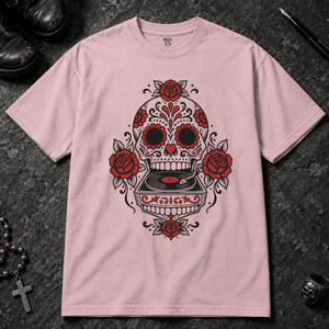 Sugar Skull Record T-shirt - Blossom - S - Inked 13 - Unisex alternative tattoo apparel.