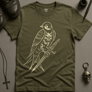 Swallow Demon T-Shirt - Military Green - S - Inked 13 Ltd Unisex alternative tattoo apparel