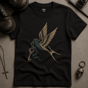 Swallow Key Tattoo T-shirt - Black - S - Inked 13 Ltd Unisex alternative tattoo apparel