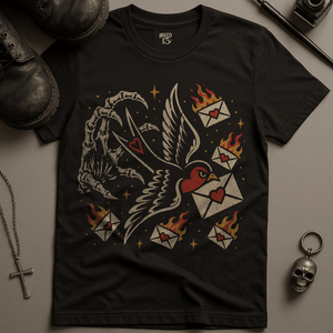 Swallow Letters On Fire T-Shirt - Black - S - Inked 13 Ltd Unisex alternative tattoo apparel