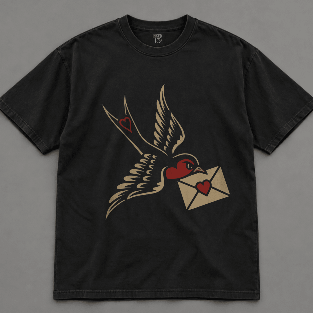 Swallow Love Letter T-shirt - Black - S - Inked 13 Ltd Unisex alternative tattoo apparel