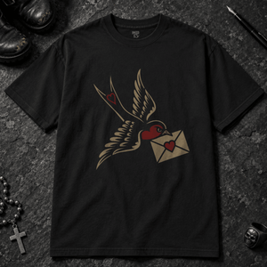 Swallow Love Letter T-shirt - Black - S - Inked 13 - Unisex alternative tattoo apparel.