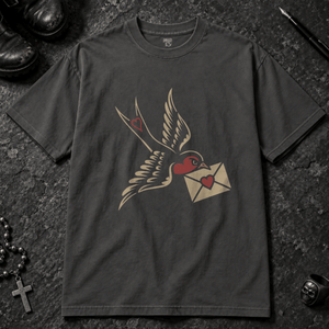 Swallow Love Letter T-shirt - Graphite - S - Inked 13 - Unisex alternative tattoo apparel.