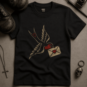 Swallow Love Letter T-shirt (New Style) - Black - S - Inked 13 Ltd Unisex alternative tattoo apparel