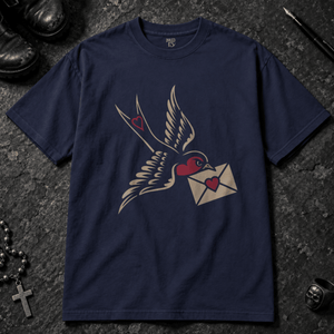 Swallow Love Letter T-shirt - True Navy - S - Inked 13 - Unisex alternative tattoo apparel.