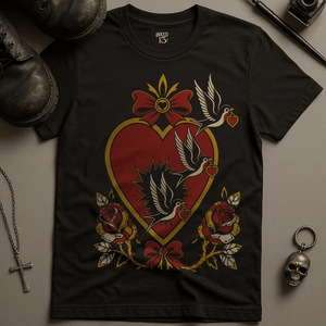 Swallow Mechanical Heart T-Shirt - Black - S - Inked 13 Ltd Unisex alternative tattoo apparel