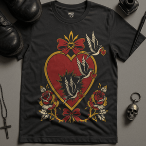 Swallow Mechanical Heart T-Shirt - Dark Grey - S - Inked 13 Ltd Unisex alternative tattoo apparel