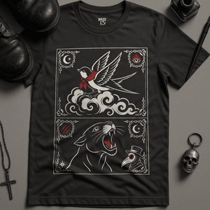 Swallow Panther Tattoo Clouds T-Shirt - Dark Grey - S - Inked 13 Ltd Unisex alternative tattoo apparel