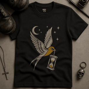 Swallow Sandglass Tattoo T-shirt - Black - S - Inked 13 Ltd Unisex alternative tattoo apparel