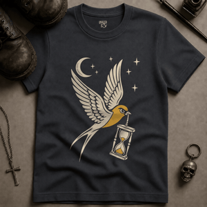 Swallow Sandglass Tattoo T-shirt - Graphite - S - Inked 13 Ltd Unisex alternative tattoo apparel