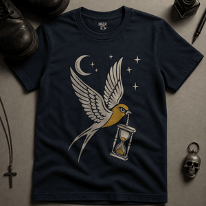 Swallow Sandglass Tattoo T-shirt - True Navy - S - Inked 13 Ltd Unisex alternative tattoo apparel