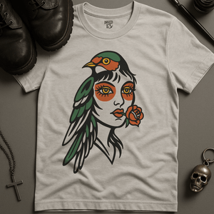 Printify T-Shirt Ash / S Bird Face Tattoo T-Shirt