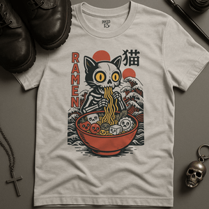 T-Shirt Ash / S Cat Ramen T-Shirt