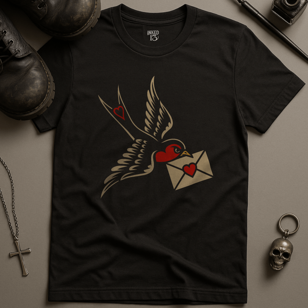 Printify T-Shirt Black / S Gothic Swallow Letter T-Shirt