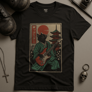 T-Shirt Black / S Japanese Cat Guitar T-Shirt