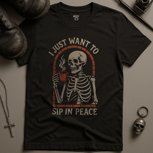 Printify T-Shirt Black / S Sip In Peace T-Shirt