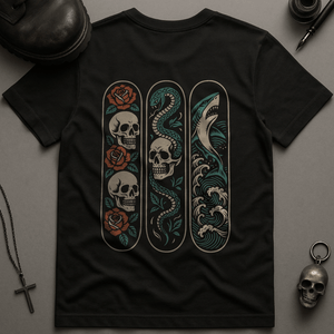 Printify T-Shirt Black / S Tattoo Skateboard T-Shirt