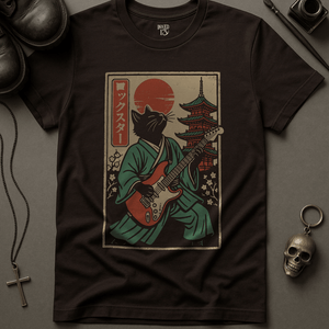 T-Shirt Brown / S Japanese Cat Guitar T-Shirt