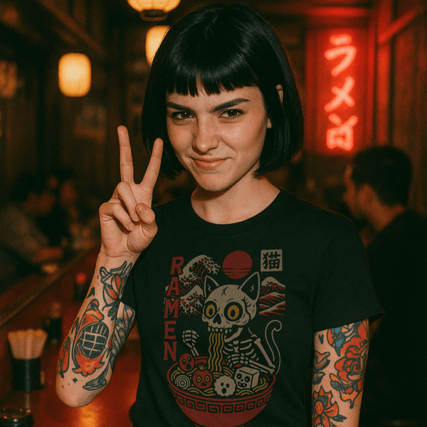 Printify T-Shirt Cat Ramen T-Shirt