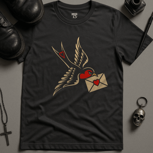 Printify T-Shirt Dark Grey / S Gothic Swallow Letter T-Shirt