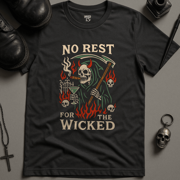 Printify T-Shirt Dark Grey / S No Rest For The Wicked T-Shirt