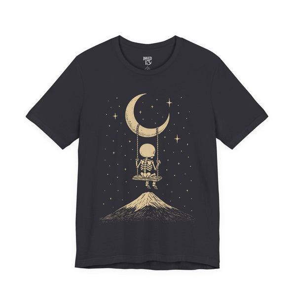 Printify T-Shirt Dark Grey / S Skeleton Moon Swinging T-Shirt