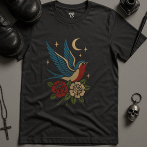 Printify T-Shirt Dark Grey / S Swallow Tattoo Design T-Shirt