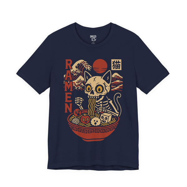Printify T-Shirt Navy / S Cat Ramen T-Shirt